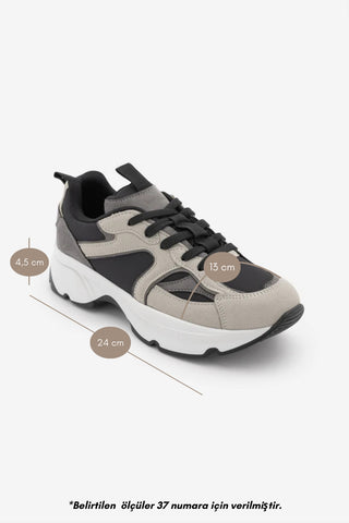 Kadın Sneaker Kalın Taban Spor Ayakkabı Merita - Gri Süet