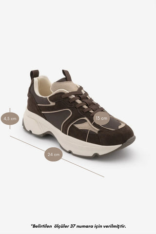 Kadın Sneaker Kalın Taban Spor Ayakkabı Merita - Kahve Süet