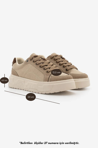 Kadın Sneaker Süet Spor Ayakkabı Noska - Bej