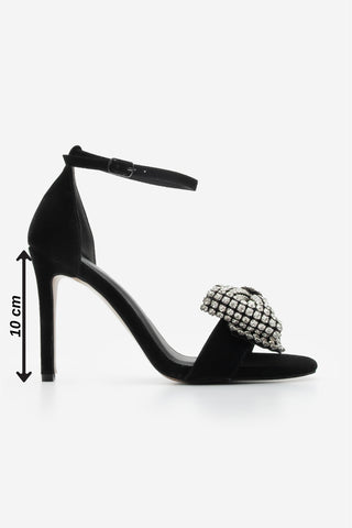 Kadın Fiyonklu Taşlı Topuklu Sandalet Belven - Siyah Süet