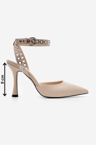 Kadın Stiletto Troklu Topuklu Ayakkabı Perva - Bej
