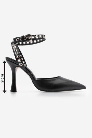Kadın Stiletto Troklu Topuklu Ayakkabı Perva - Siyah
