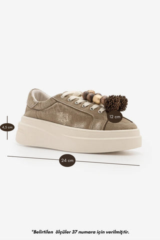Kadın Sneaker  Çıkarılabilir Boncuklu Tokalı Spor Ayakkabı Pevosa - Bej Kot