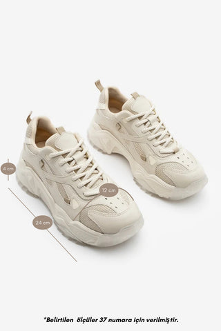 Kadın Sneaker Bağcıklı Spor Ayakkabı Pizen - Bej