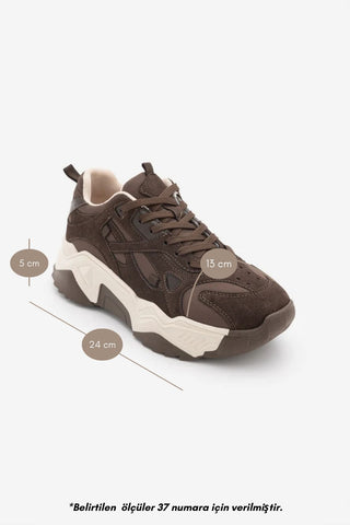 Kadın Sneaker Bağcıklı Spor Ayakkabı Pizen - Kahve
