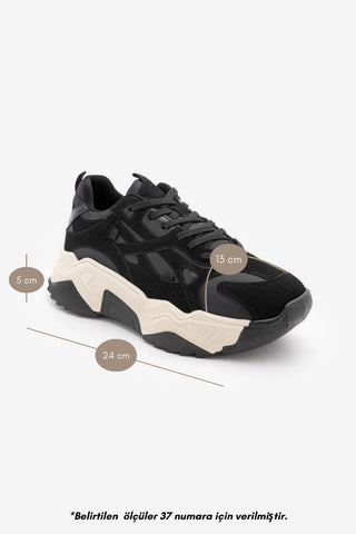 Kadın Sneaker Bağcıklı Spor Ayakkabı Pizen - Siyah