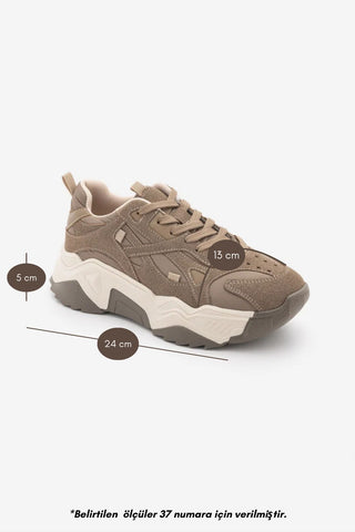 Kadın Sneaker Bağcıklı Spor Ayakkabı Pizen - Vizon