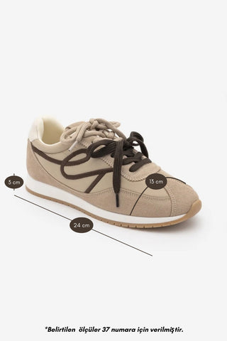 Kadın Süet Detaylı Bağcıklı Günlük Sneaker Rivos - Bej Süet