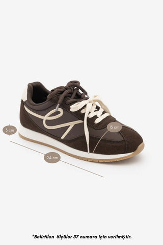 Kadın Süet Detaylı Bağcıklı Günlük Sneaker Rivos - Kahve Süet