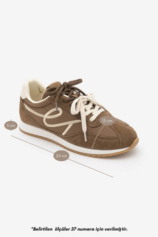 Kadın Süet Detaylı Bağcıklı Günlük Sneaker Rivos - Tütün Kahve Süet
