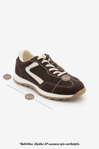 Kadın Çok Parçalı Bağcıklı Sneaker Rovel - Kahve Süet