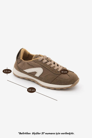 Kadın Bağcıklı Süet & Büzgü Detaylı Sneaker Sameri - Tütün Kahve Süet
