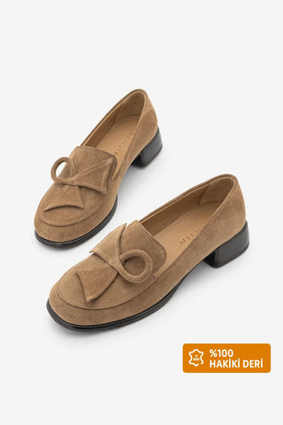 Kadın Hakiki Deri Loafer Günlük Ayakkabı Sanero - Camel Süet