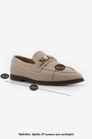 Kadın Loafer Taşlı Günlük Ayakkabı Savira - Bej Süet
