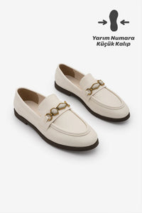Kadın Loafer Taşlı Günlük Ayakkabı Savira - Ekru