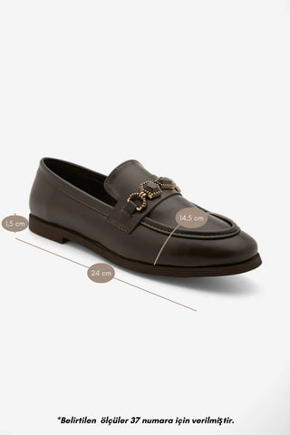 Kadın Loafer Taşlı Günlük Ayakkabı Savira - Kahve
