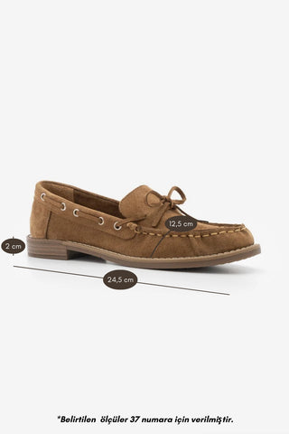 Kadın Hakiki Deri Fiyonklu Vardola Loafer Günlük Ayakkabı Savron - Camel Süet