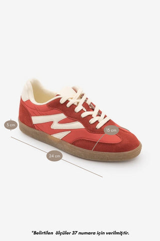 Kadın Sneaker Bağcıklı Süet Spor Ayakkabı Starse - Kırmızı