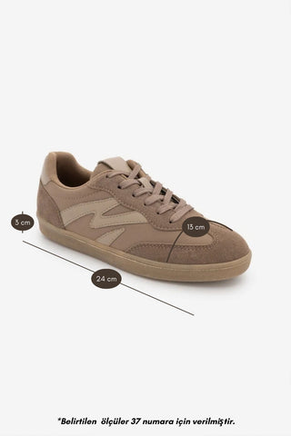 Kadın Sneaker Bağcıklı Süet Spor Ayakkabı Starse - Vizon