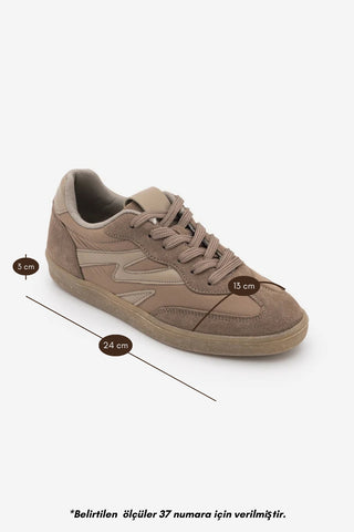 Kadın Sneaker Bağcıklı Süet Spor Ayakkabı Starse - Vizon