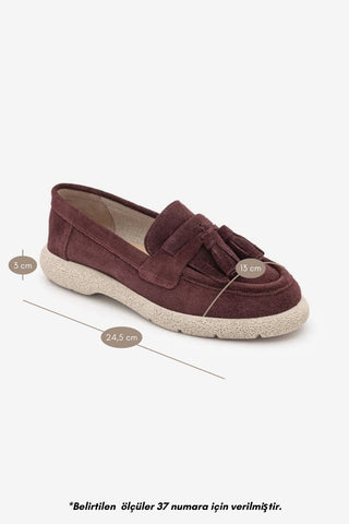 Kadın Hakiki Deri Loafer Günlük Ayakkabı Suma - Bordo Süet