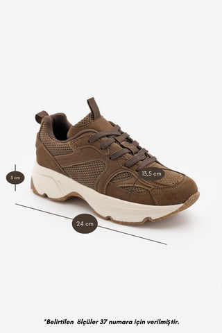 Kadın Süet Dokulu Bağcıklı Günlük Sneaker Terita - Açık Kahve Süet
