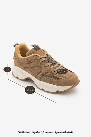 Kadın Süet Dokulu Bağcıklı Günlük Sneaker Terita - Tütün Kahve Süet