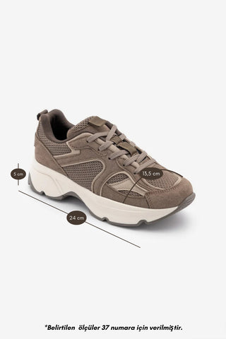 Kadın Süet Dokulu Bağcıklı Günlük Sneaker Terita - Vizon Süet