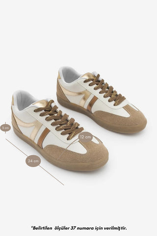 Kadın Sneaker Bağcıklı Spor Ayakkabı Tiyone - Altın