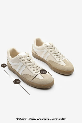 Kadın Sneaker Bağcıklı Süet Spor Ayakkabı Tiyone - Bej
