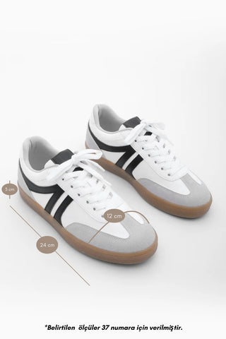 Kadın Sneaker Bağcıklı Süet Spor Ayakkabı Tiyone - Beyaz