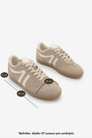 Kadın Sneaker Bağcıklı Spor Ayakkabı Tiyone - Camel Süet