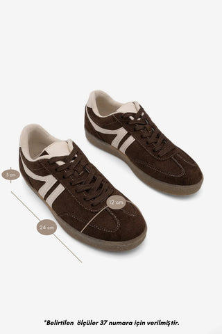 Kadın Sneaker Bağcıklı Spor Ayakkabı Tiyone - Kahve Süet