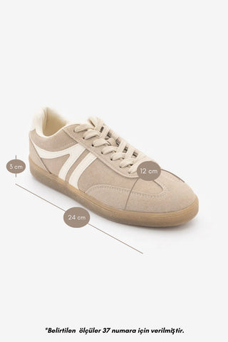 Kadın Sneaker Bağcıklı Spor Ayakkabı Tiyone - Koyu Bej