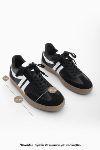 Kadın Sneaker Süet Bağcıklı Spor Ayakkabı Tiyone - Siyah