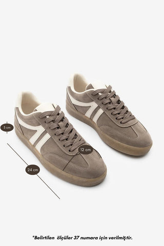 Kadın Sneaker Bağcıklı Spor Ayakkabı Tiyone - Vizon Süet