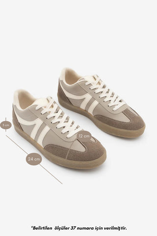 Kadın Sneaker Bağcıklı Spor Ayakkabı Tiyone - Vizon Süet Ekru