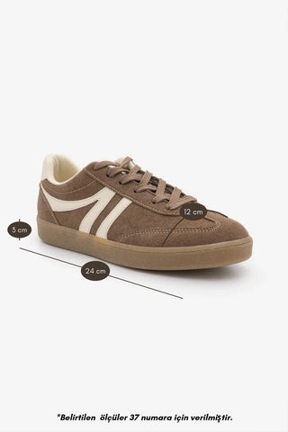 Kadın Sneaker Bağcıklı Spor Ayakkabı Tiyone - Vizon Süet