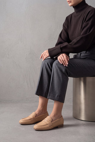 Kadın Loafer Örgü Desen Günlük Ayakkabı Karnel - Camel