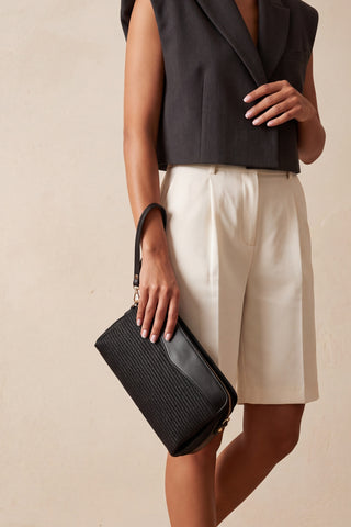 Kadın Hasır Görünümlü Clutch & Portföy El Ve Omuz Çantası Amarte - Siyah