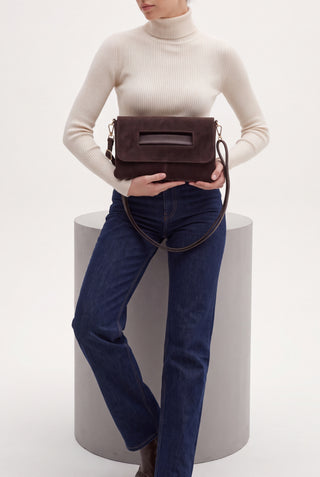Kadın Clutch & Portföy El ve Omuz Çantası Sonira - Kahve Süet