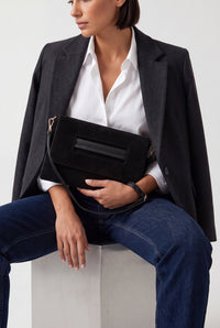 Kadın Clutch & Portföy El ve Omuz Çantası Sonira - Siyah Süet