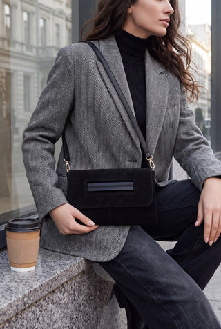 Kadın Clutch & Portföy El ve Omuz Çantası Sonira - Siyah Süet