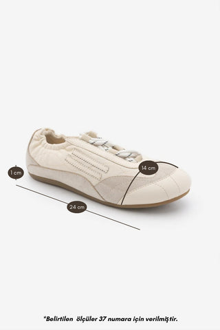 Kadın Sneaker Bağcıklı Büzgü Detaylı Spor Ayakkabı Varemi - Bej Süet