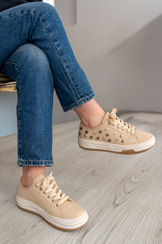 Kadın Sneaker Troklu Zımbalı Spor Ayakkabı Viben - Bej