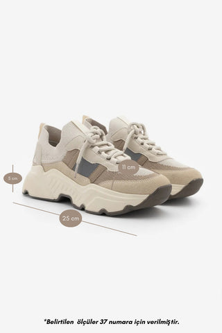 Kadın Sneaker  Triko Spor Ayakkabı Volente - Bej Süet