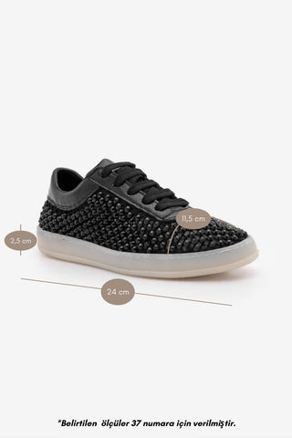 Kadın Sneaker Taşlı Fileli Spor Ayakkabı Zenisa - Siyah Taş