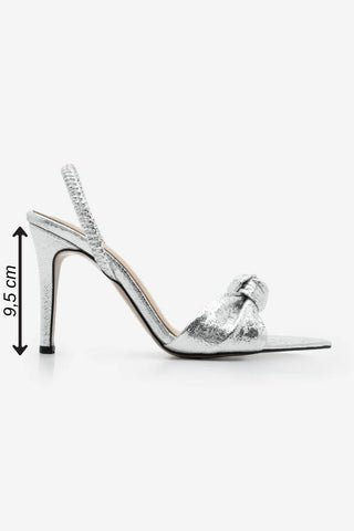 Kadın Sivri Burun Düğümlü Topuklu Sandalet Zorin - Gümüş
