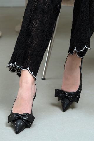 Kadın Stiletto Fiyonklu Topuklu Ayakkabı Borina - Siyah