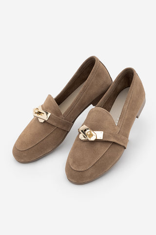 Kadın Loafer Hakiki Deri Tokalı Günlük Ayakkabı Nador - Camel Süet
